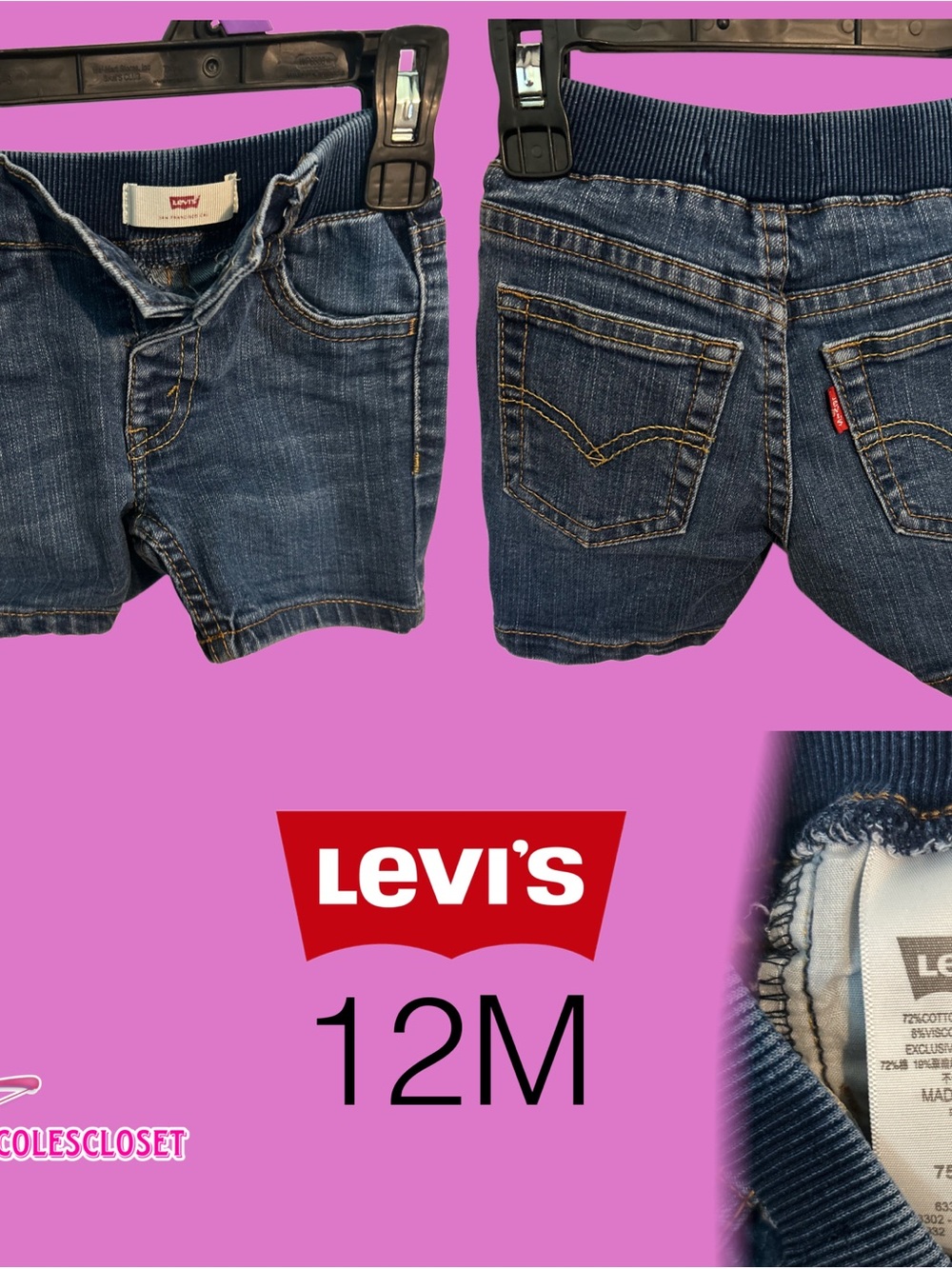 Levi's Dark Blue Denim Baby Shorts with Rib Waistband